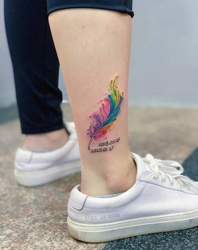 【原创.小羽毛】纹身图片_脚部腿部水墨水彩纹身图案