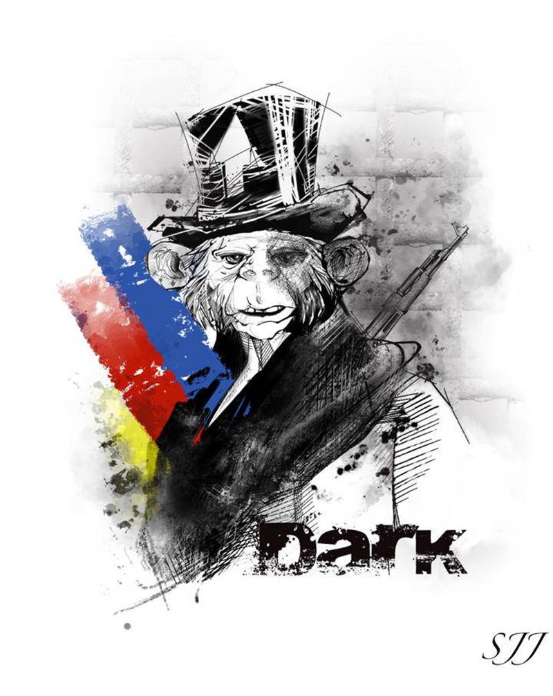 美国猴子纹身图片_几何水墨纹身图案