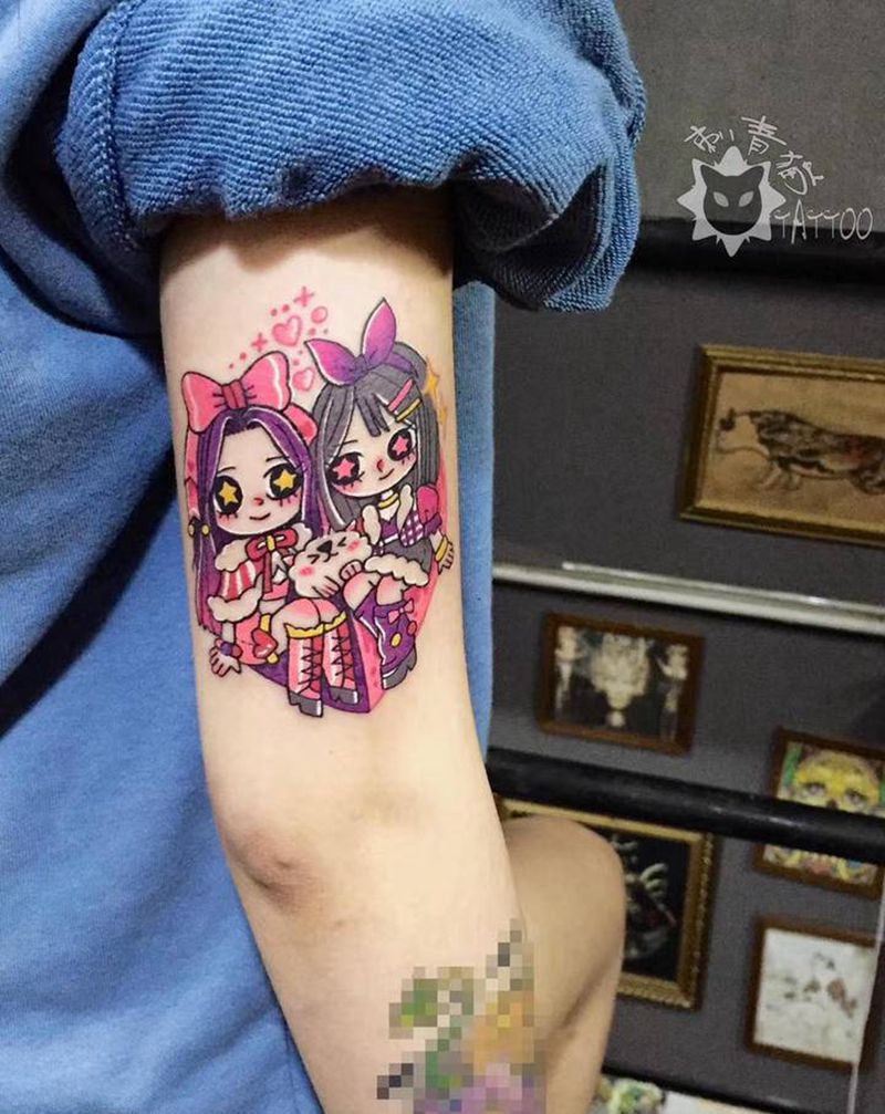 好闺蜜纹身图片_手部手臂水彩New School闺蜜朋友友情纹身图案