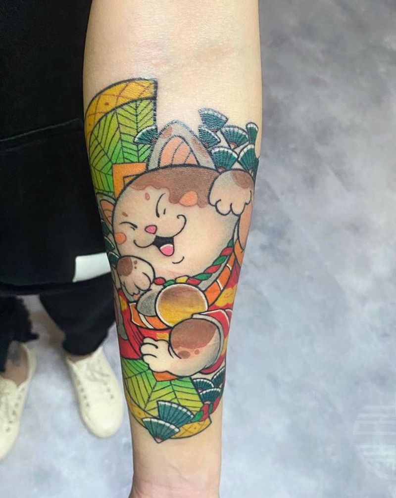 招财猫纹身图片_手臂纹身图案