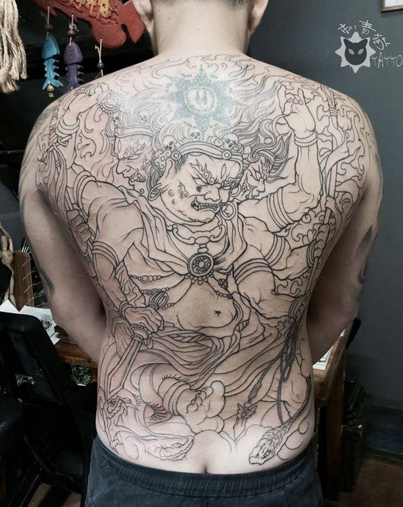 大黑天.纹身图片_背部老传统新传统大黑天满背纹身图案