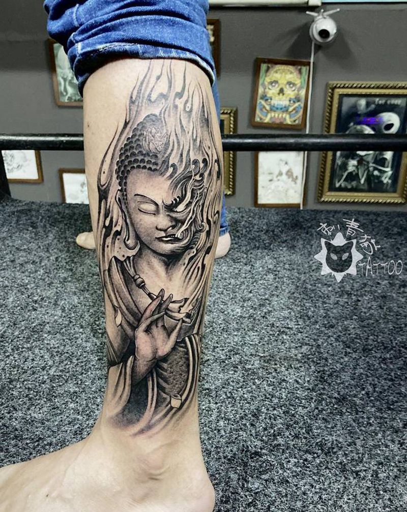 善恶.佛魔.一念之间纹身图片_脚部腿部老传统新传统佛魔一念之间纹身图案