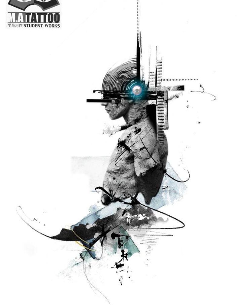 残纹身图片_水墨欧美写实纹身图案