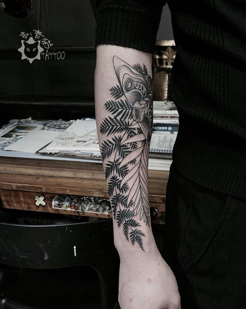 飞蛾叶子纹身图片_手部手臂几何点刺叶子飞蛾蝴蝶纹身图案