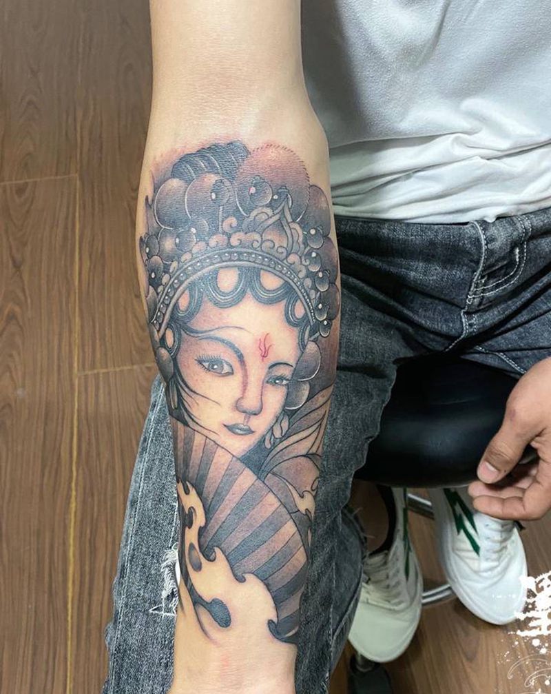 中国风花旦纹身图片_手臂手部新传统纹身图案