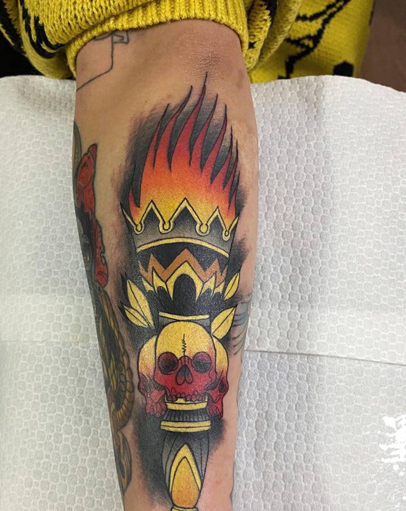 火炬骷髅纹身图片_手臂手部New SchoolOld School纹身图案