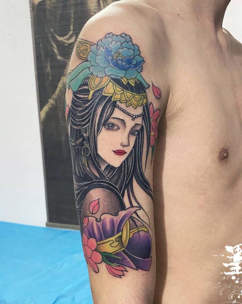 花姑娘！纹身图片_手臂手部新传统纹身图案