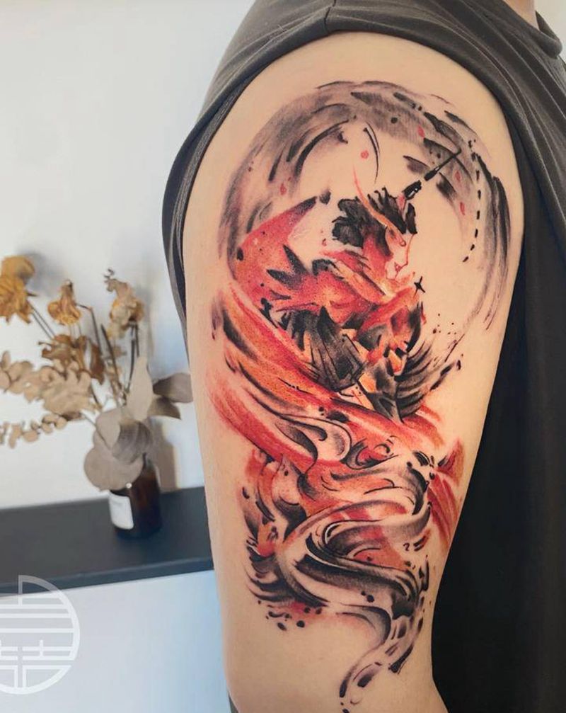 水墨风大圣纹身图片_手臂水墨纹身图案