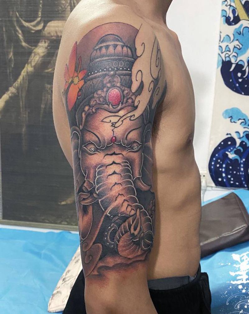 象神纹身图片_手臂手部新传统纹身图案