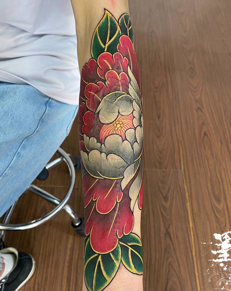 牡丹纹身图片_手臂手部新传统纹身图案