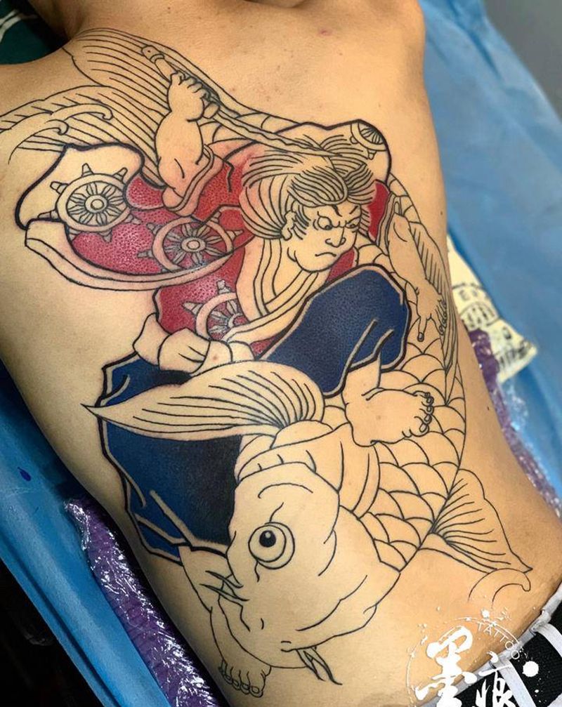 【鬼若丸杀鲤】纹身图片_背部老传统纹身图案