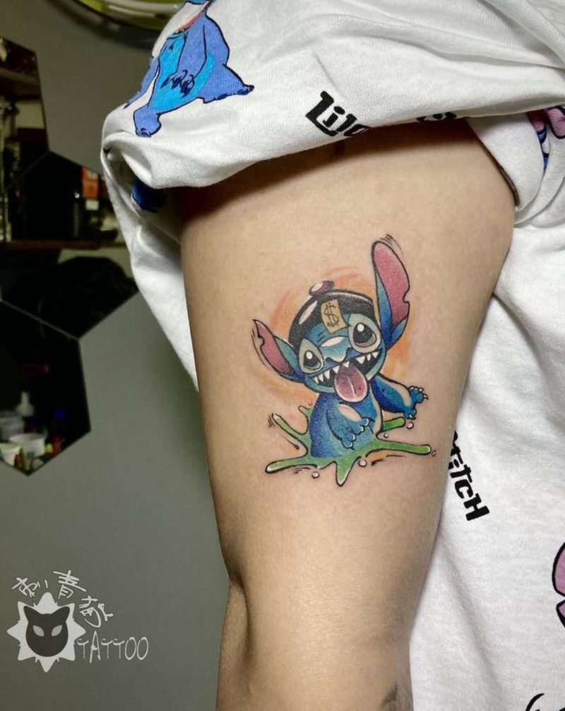 史迪仔纹身图片_手部手臂New SchoolOld School史迪仔动漫卡通纹身图案