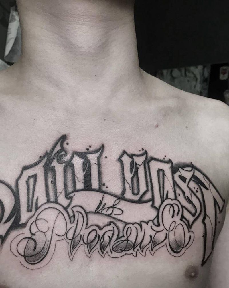 客人自带纹身图片_胸部花体字纹身图案
