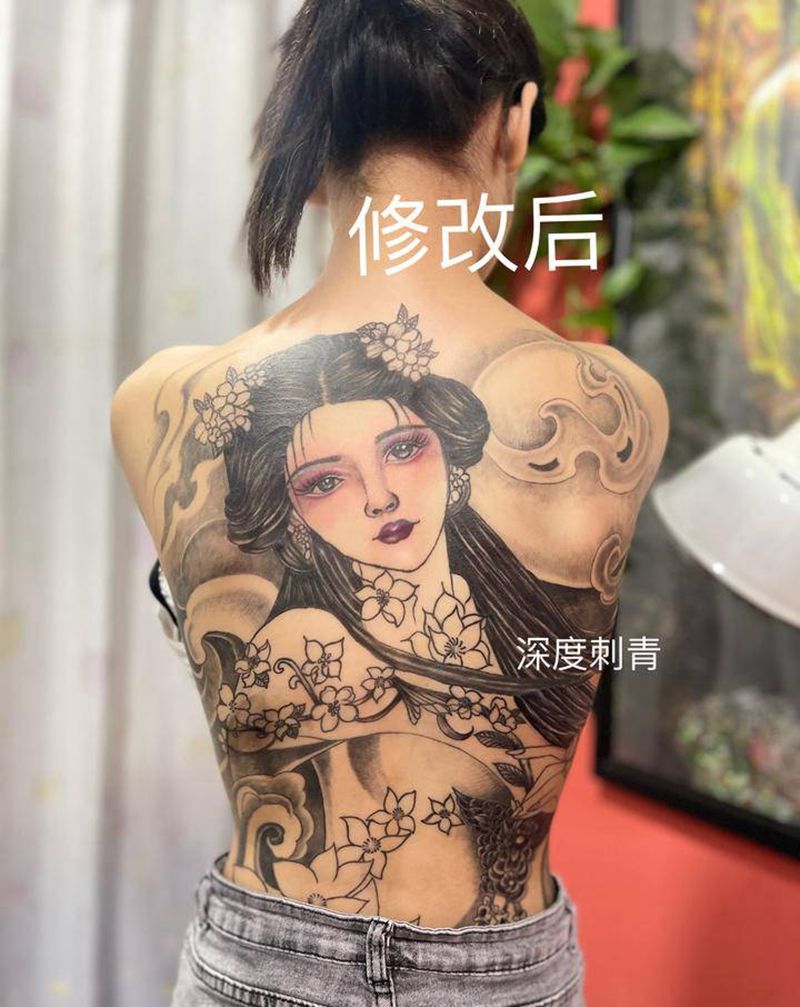 修改美人图满背纹身图片_背部纹身图案