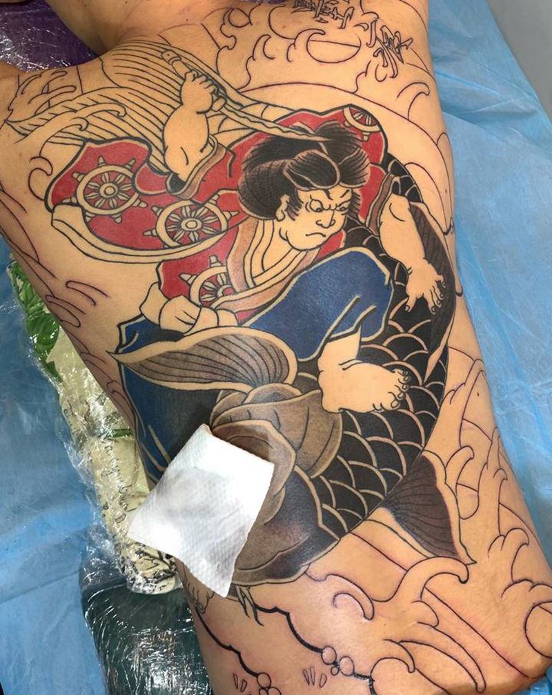 今天的工作纹身图片_背部老传统纹身图案