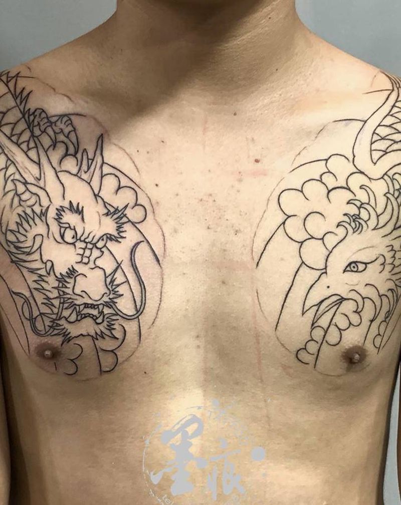【龙凤双胛】纹身图片_手臂手部老传统纹身图案