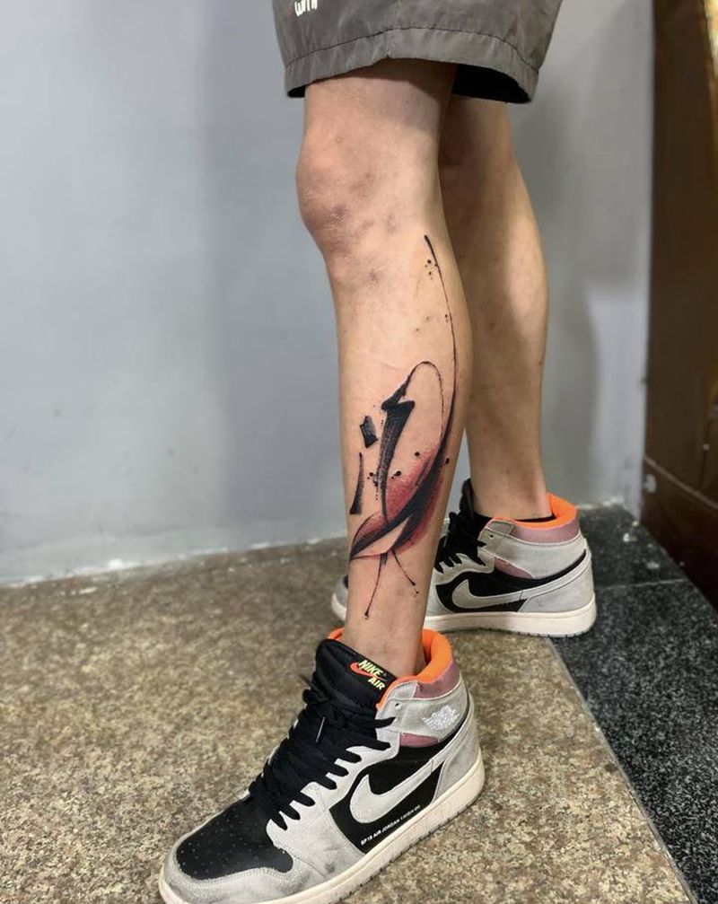 一条墨水纹身图片_脚部手部水墨水彩纹身图案