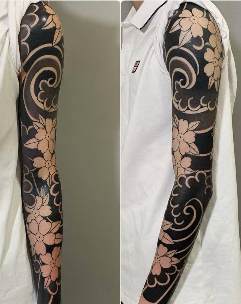 【老传统.樱花臂】纹身图片_手臂手部老传统纹身图案