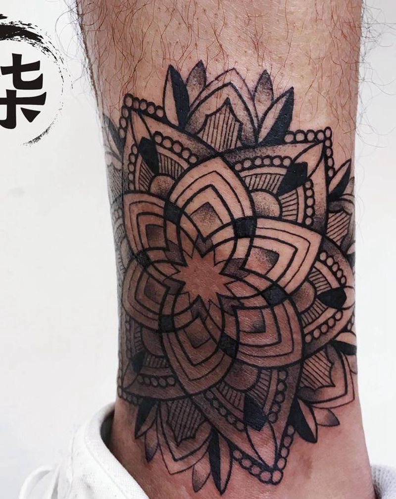 梵花疤痕遮盖纹身图片_腿部纹身图案