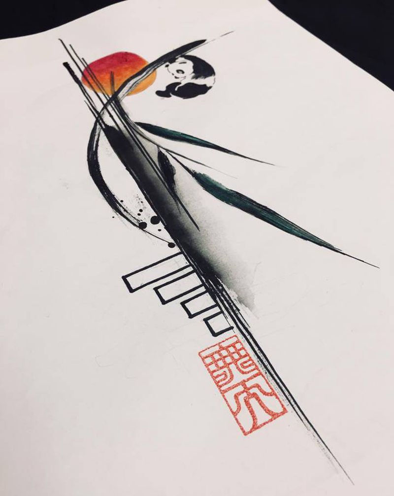 熊猫纹身图片_水墨纹身图案