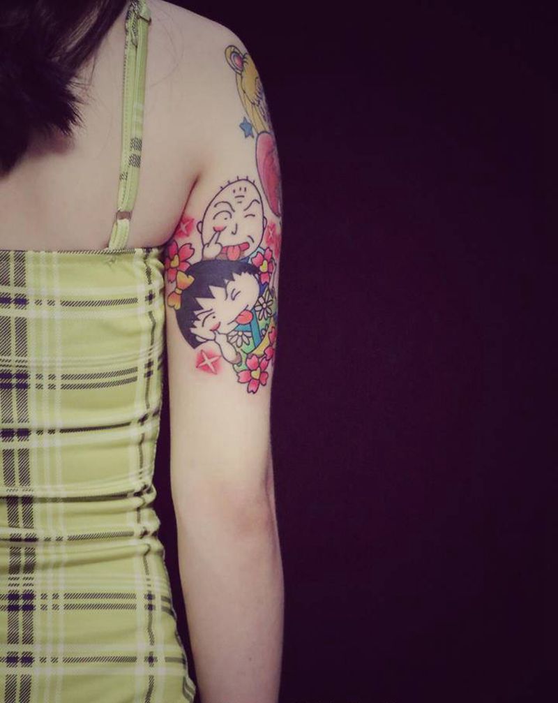 樱桃小丸子纹身图片_手臂Old School纹身图案