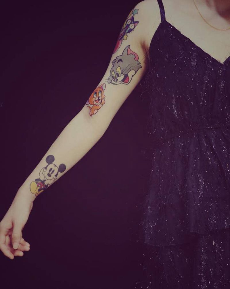 卡通拼接花臂纹身图片_手臂New School纹身图案