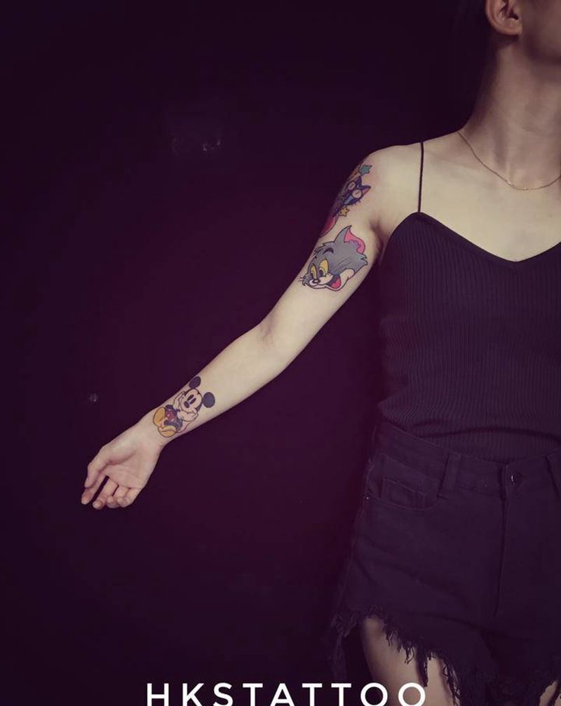 猫纹身图片_手臂New School纹身图案