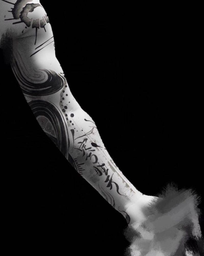花臂纹身图片_水墨纹身图案