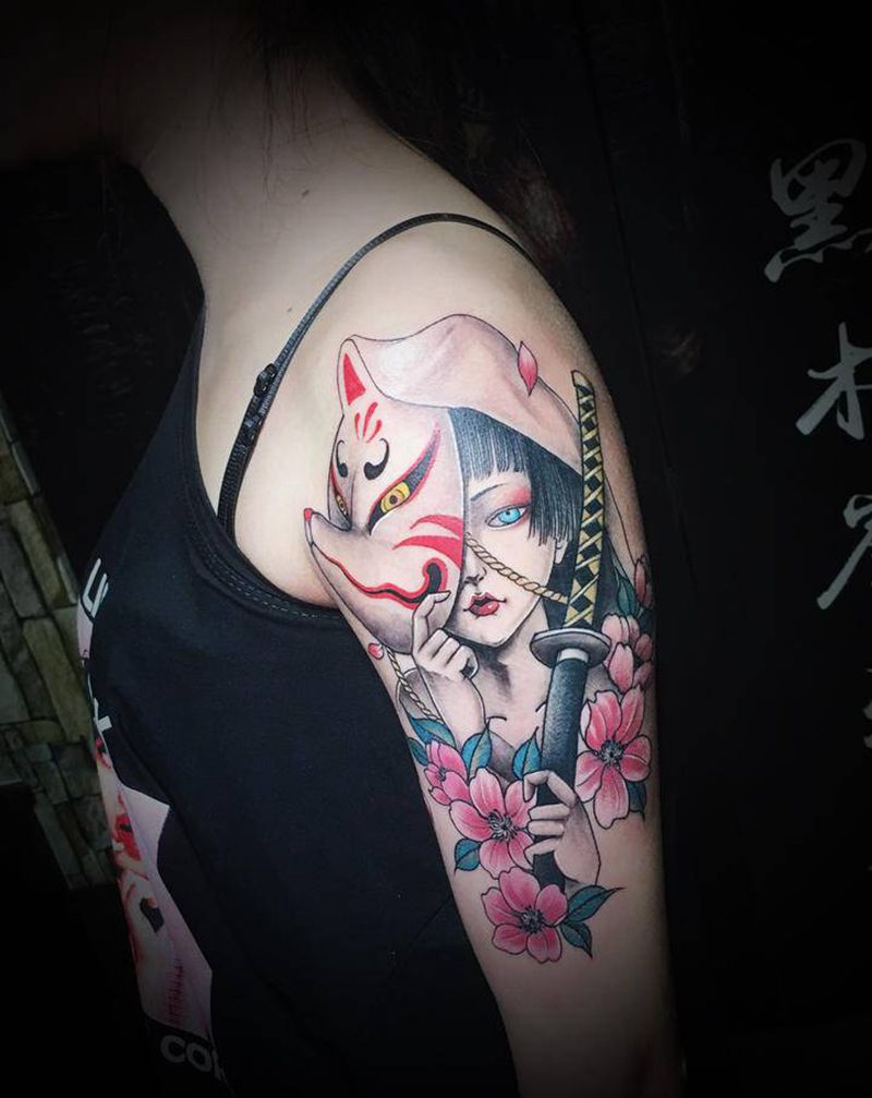 日式人物纹身图片_肩部手臂纹身图案