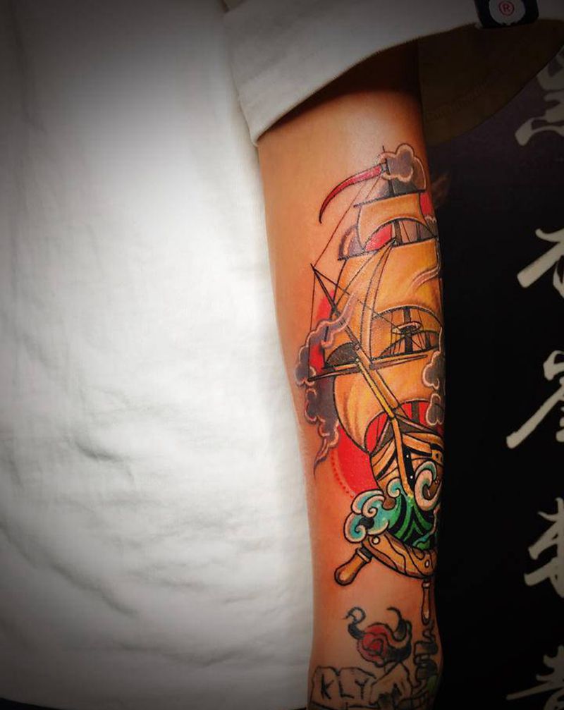 帆船⛵️纹身图片_手臂New School纹身图案