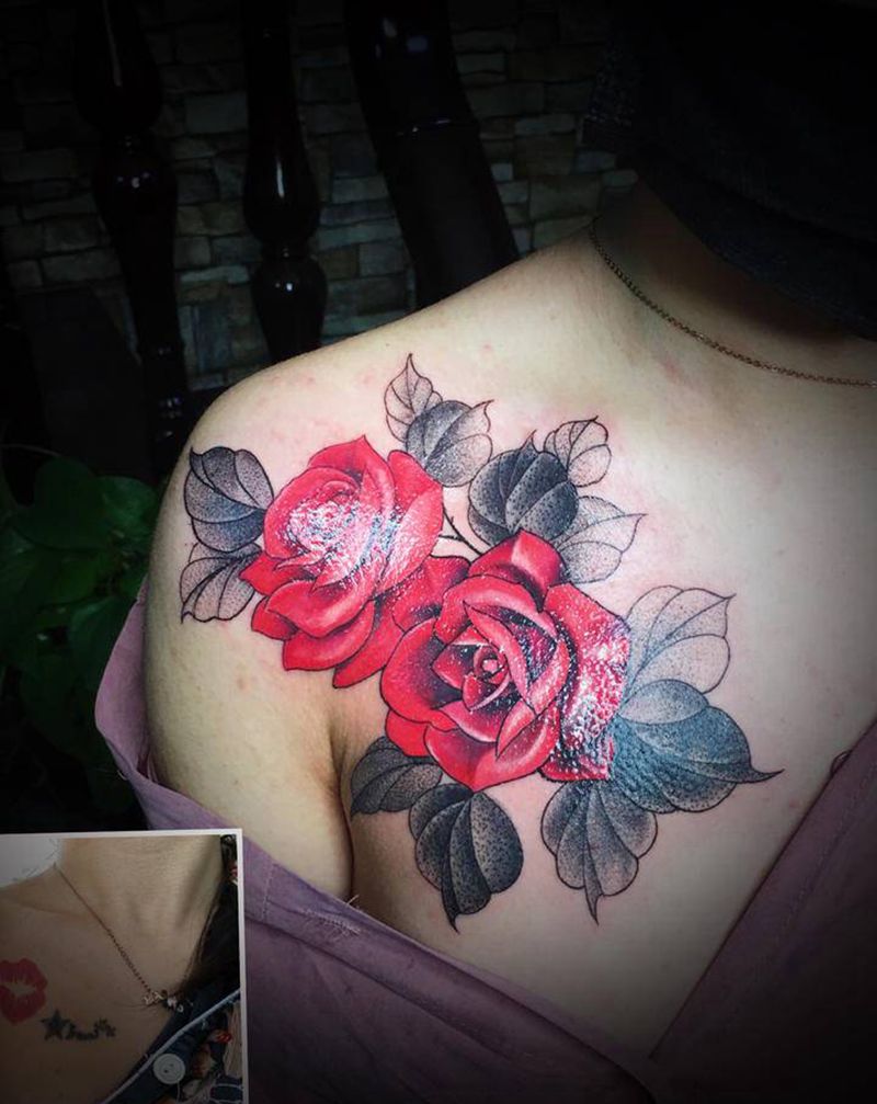 遮盖花纹身图片_肩部New School纹身图案