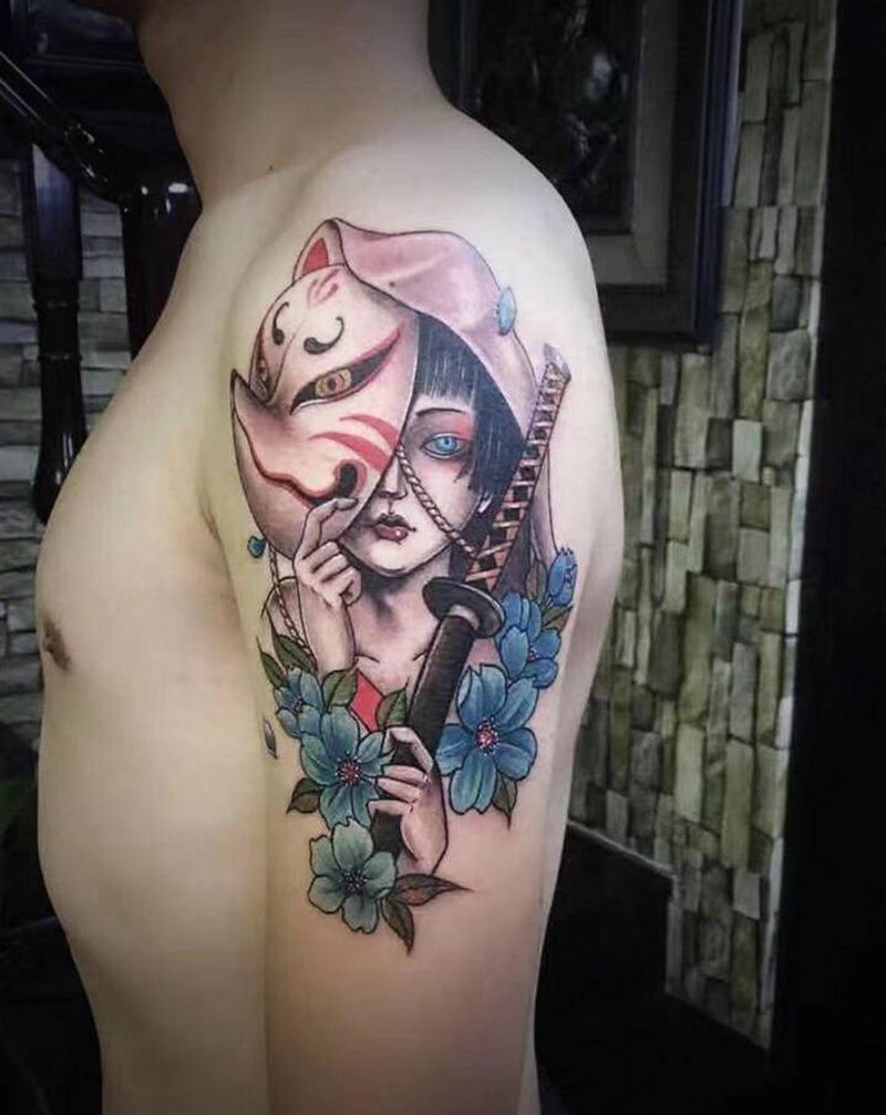 武士纹身图片_手臂新传统纹身图案