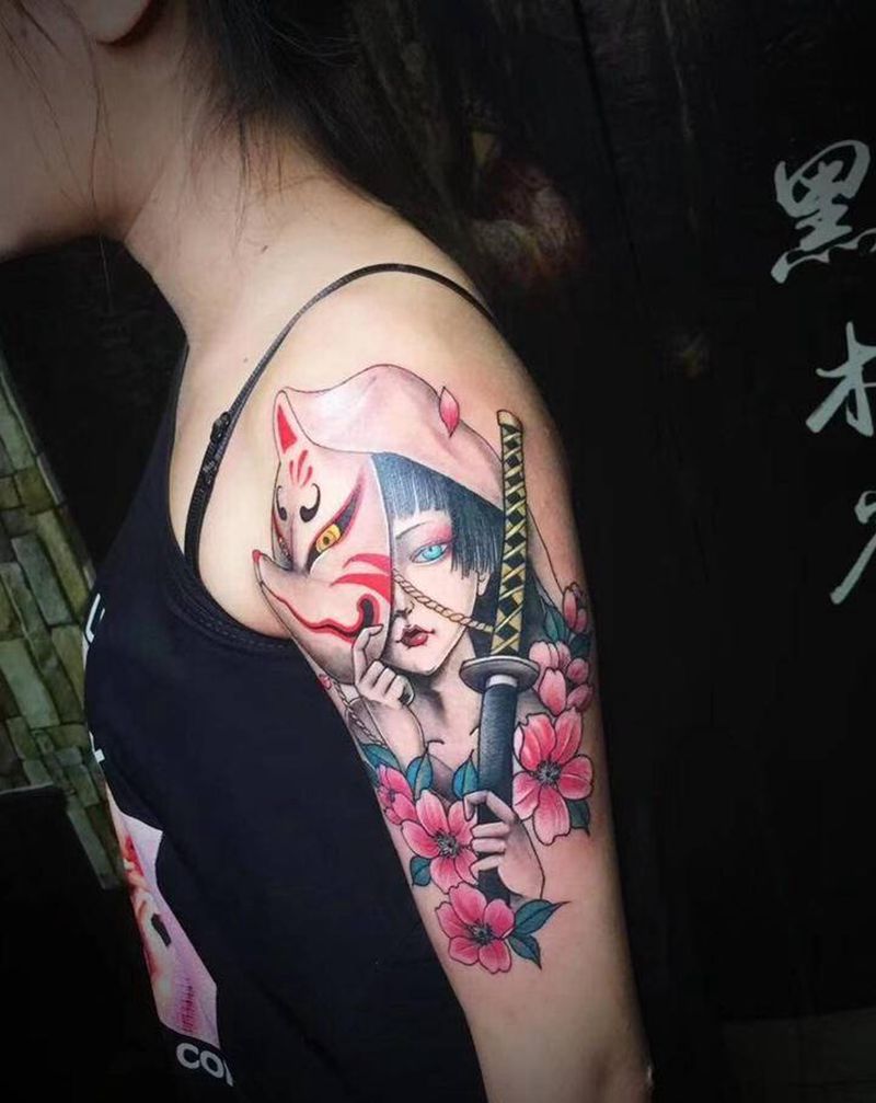 武士纹身图片_手臂新传统纹身图案