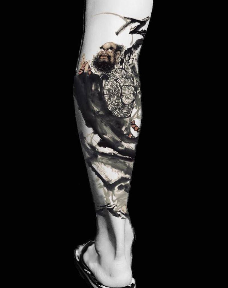 达摩纹身图片_水墨纹身图案