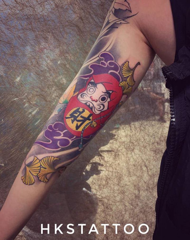 达摩蛋纹身图片_手臂新传统纹身图案