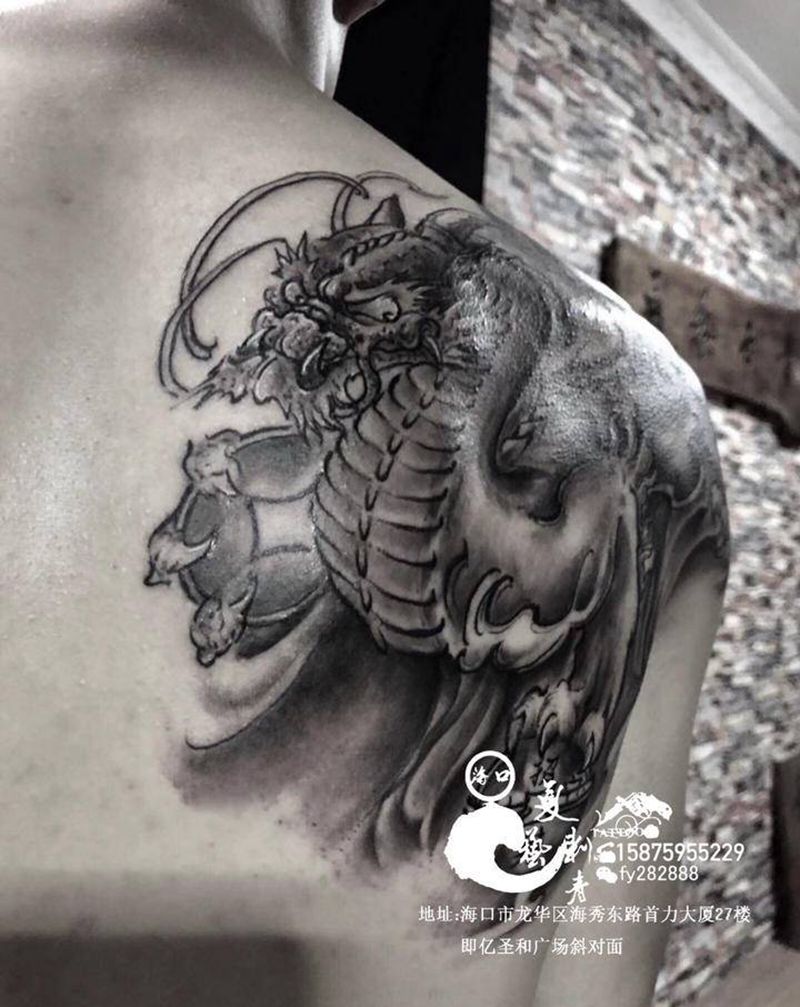 貔貅招财纹身图片_肩部纹身图案