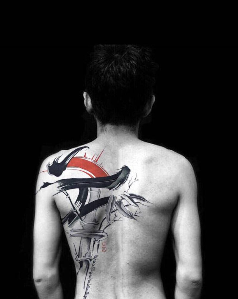 水墨竹纹身图片_水墨纹身图案