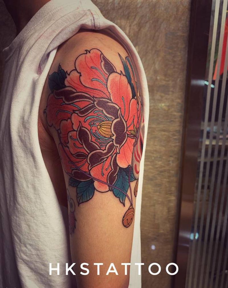 牡丹纹身图片_新传统纹身图案