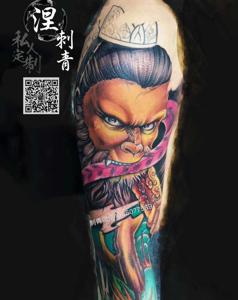 齐天大圣纹身图片_新传统纹身图案