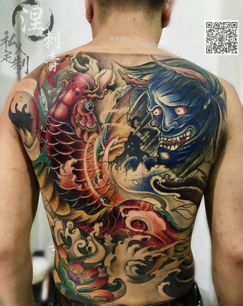 鲤鱼修改图纹身图片_背部新传统纹身图案