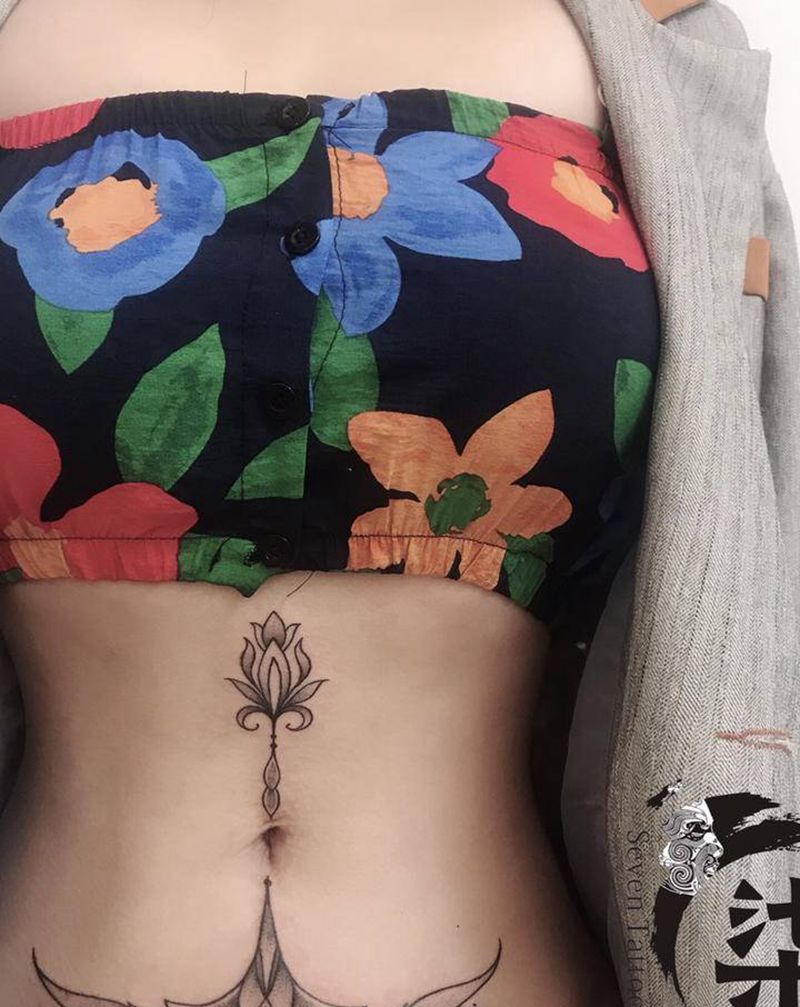 疤痕遮盖纹身图片_腹部纹身图案