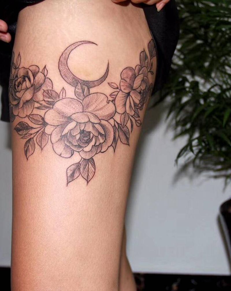 花纹身图片_腿部点刺纹身图案