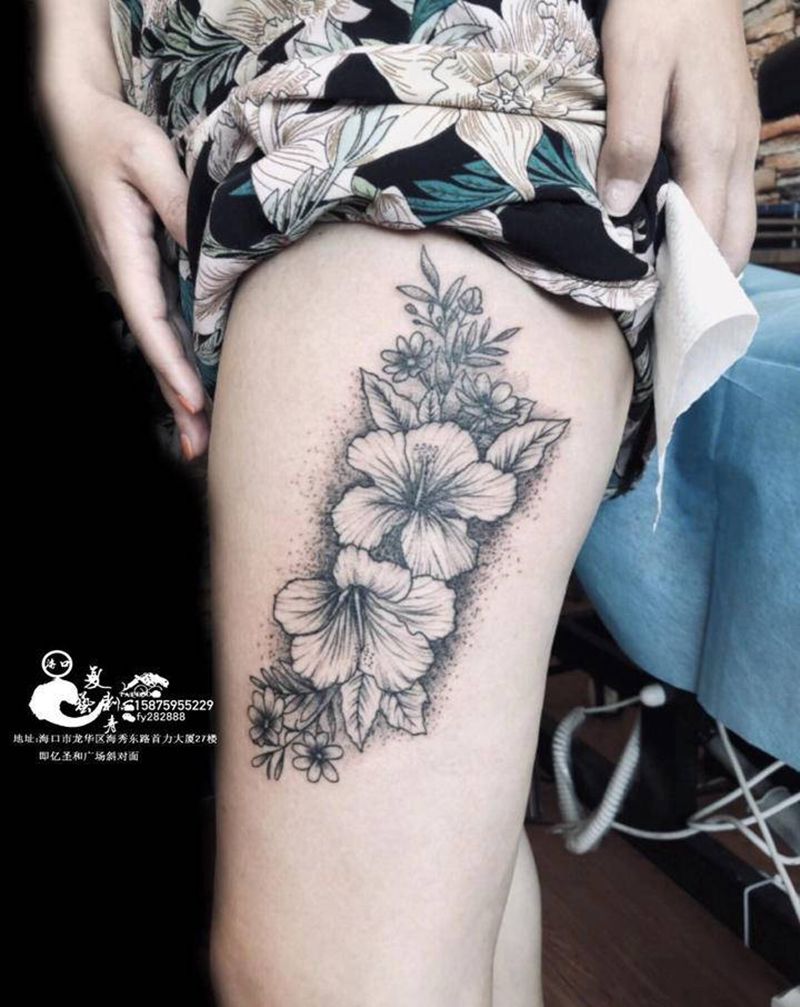 花纹身图片_腿部点刺几何纹身图案