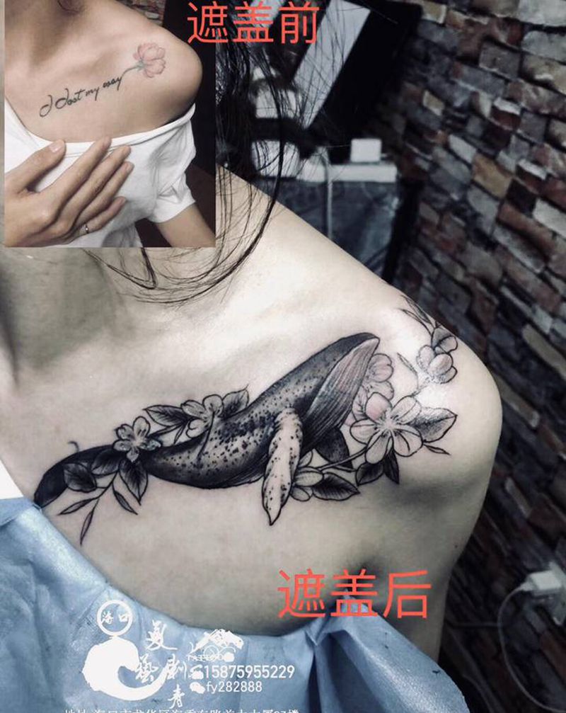 遮盖后 遮盖前纹身图片_臀部背部新传统纹身图案