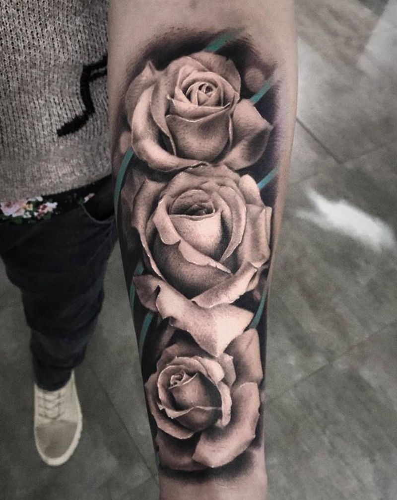 写实玫瑰【根作品】纹身图片_手臂欧美写实玫瑰原创纹身图案