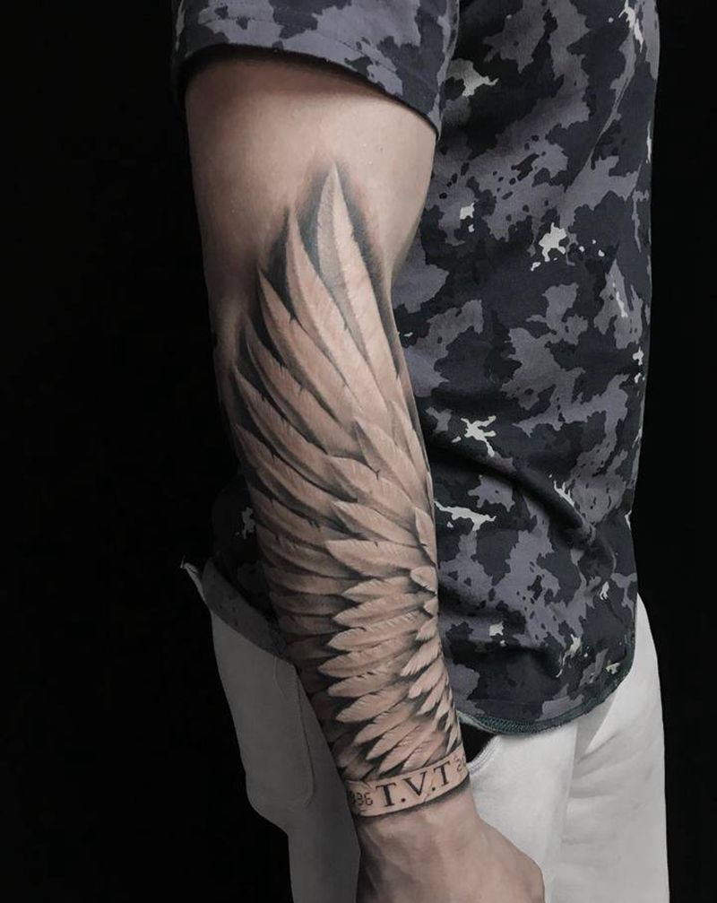 翅膀【根作品】纹身图片_手臂欧美写实原创翅膀纹身图案