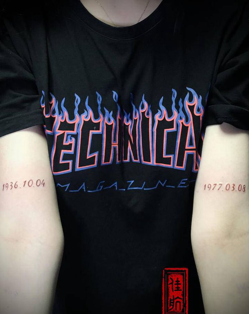 数字纹身图片_手臂腿部花体字几何纹身图案