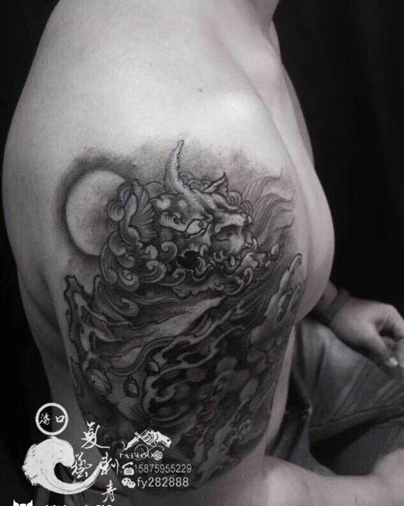 唐狮纹身图片_手臂新传统纹身图案