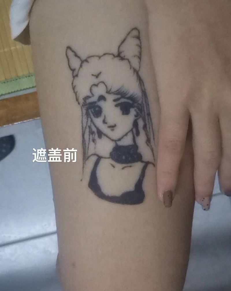 遮盖水冰月纹身图片_腿部遮盖纹身图案