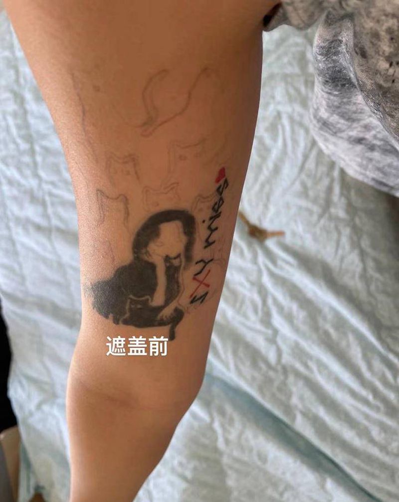 遮盖暴力熊纹身图片_手臂点刺遮盖纹身图案